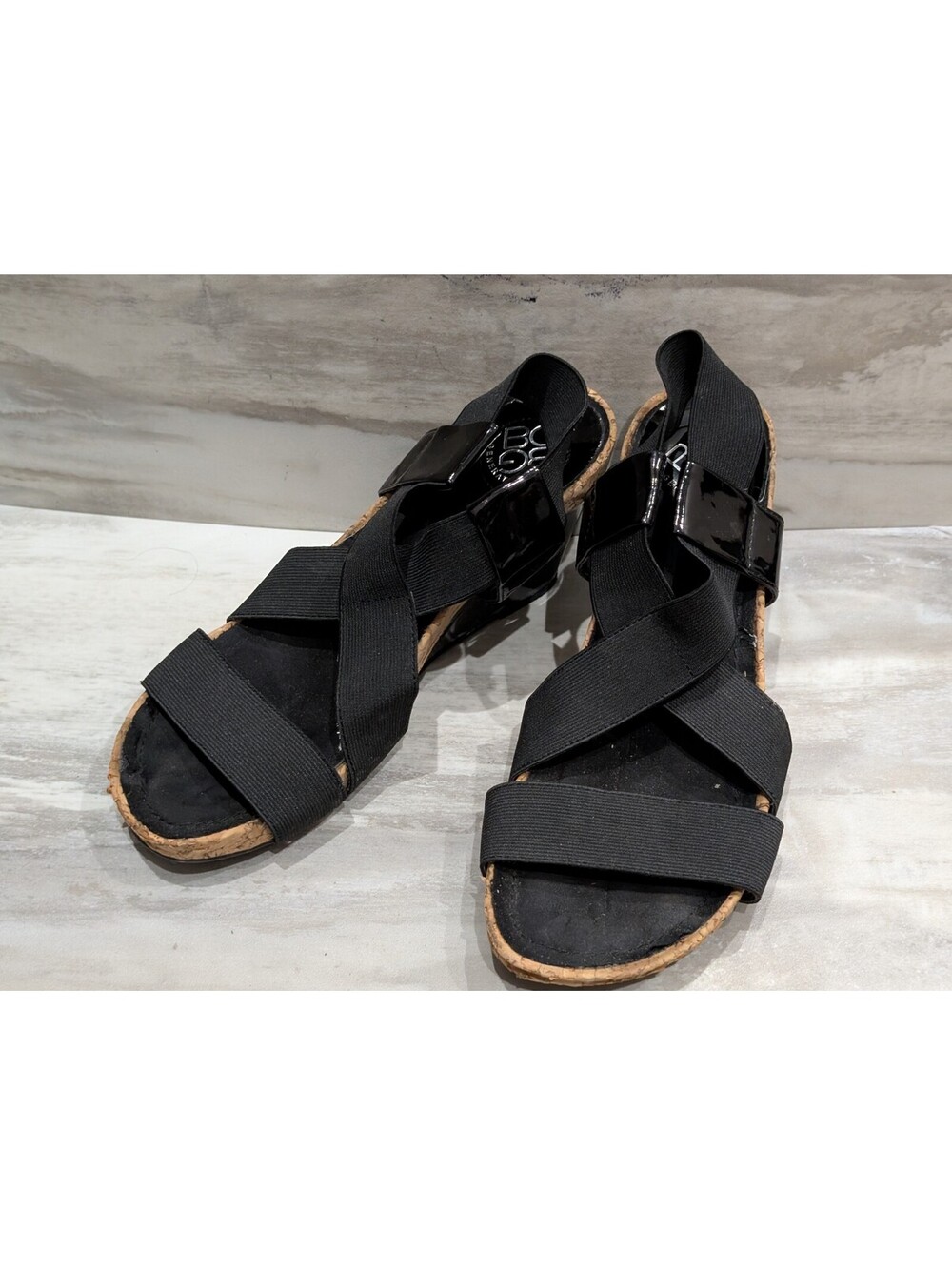 BCBGeneration Black Wedge Sandals with Cork Detail Size 7B/37